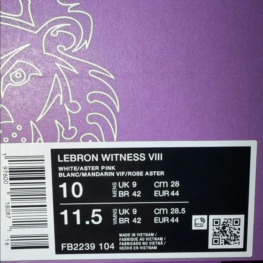 Nike Lebron Witness 8 White Aster Pink FB2239-104 Men’s Size 10